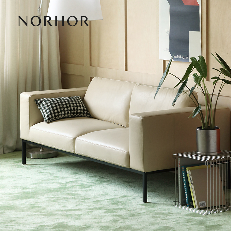 Mid-century modern minimalist office reception sofa, hotel lobby, apartment, top-grain leather, high-legged, small apartment sofa