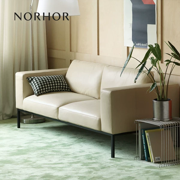 Mid-century modern minimalist office reception sofa, hotel lobby, apartment, top-grain leather, high-legged, small apartment sofa