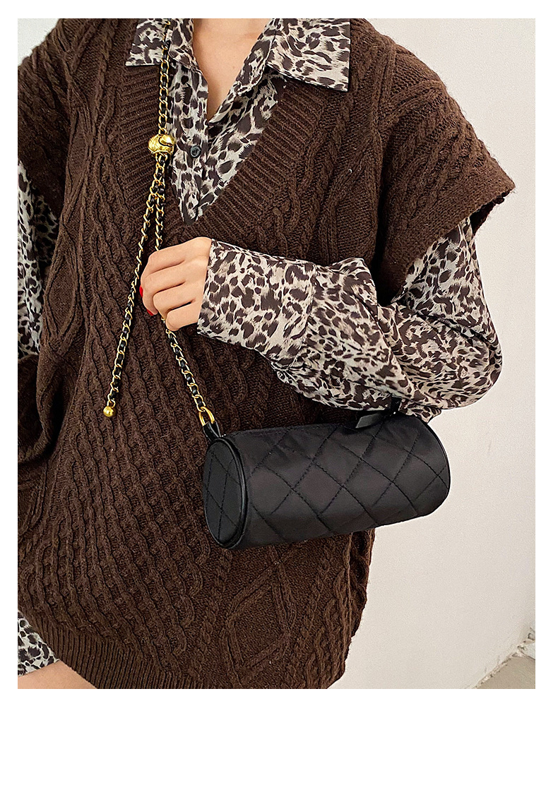 Borsa a tracolla piccola con tracolla singola a catena in tela con stampa zebra cilindrica con perline di trasporto modello 2024 nuovo_voghion.com