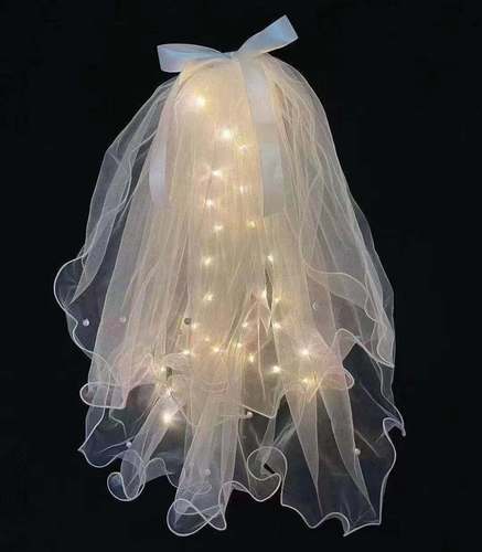 LED Glowing Veil for Influencers, Double Layer LED Fairy Bow Headpiece, Hot Selling Wholesale for Night Market 