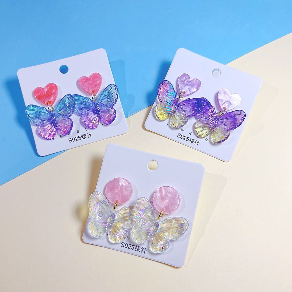 Acrylic Material 1 Pair Sweet Heart Shape Butterfly Epoxy Arylic Drop Earrings