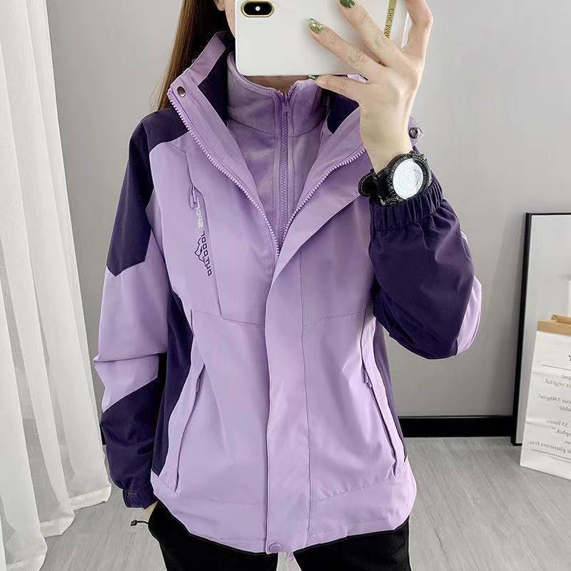 2022 New Outdoor Two-Piece Jacket Plus Size Men's and Women's Hooded Korean Style Windproof Three-in-One Jacket