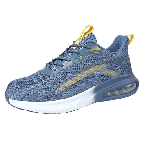 Cross-border flying knitted air-cushion labor protection shoes for men, anti-smash and puncture-proof casual work shoes, wear-resistant steel toe-cap safety shoes