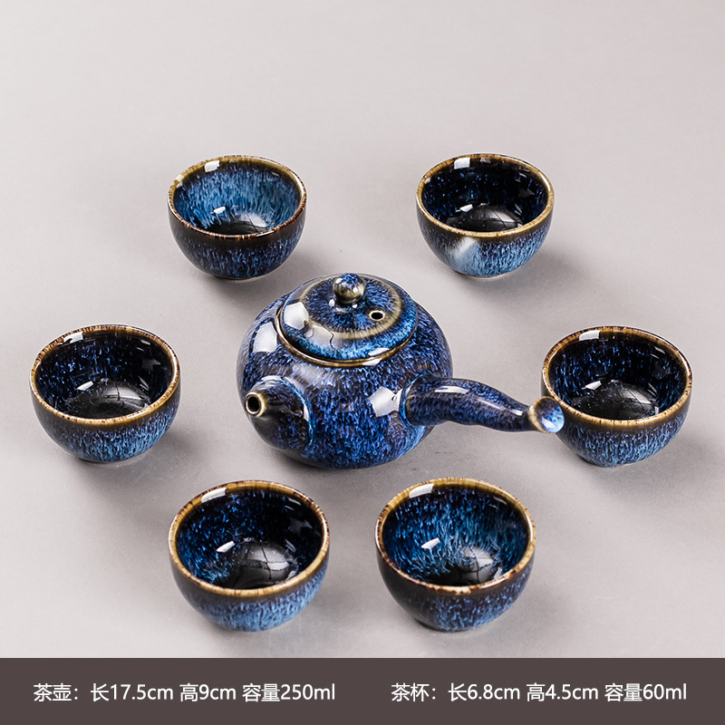 별이 빛나는 하늘색 7개 가마 세트 - 측면 손잡이 냄비