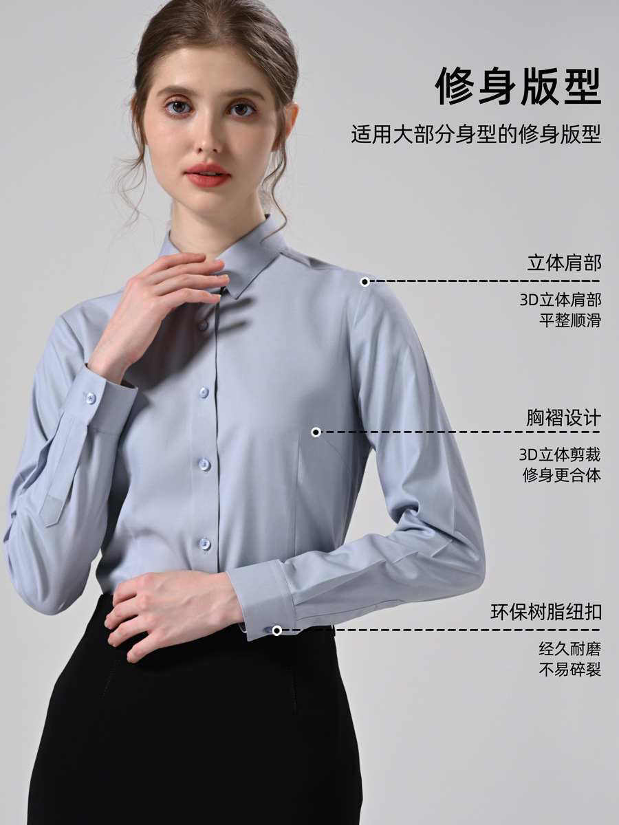 Modal de tres pruebas camisa de ropa de trabajo blanca de las mujeres de negocios sin planchar de manga larga de fácil cuidado camisa de cuello blanco mono de las mujeres image 5