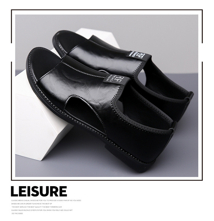 Men’s Slip-On Genuine Leather Slide Sandals, Soft Flat Open Back Casual Summer Slippers_vogvips.com