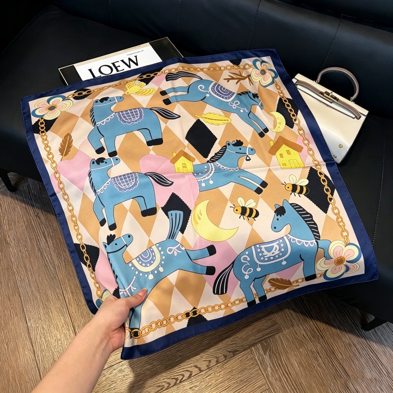 Colección 70*70 nuevo estilo bufanda de seda azul sensación de alta calidad imitación bufanda cuadrada de seda moda todo-fósforo bolsa atada bufanda de pelo