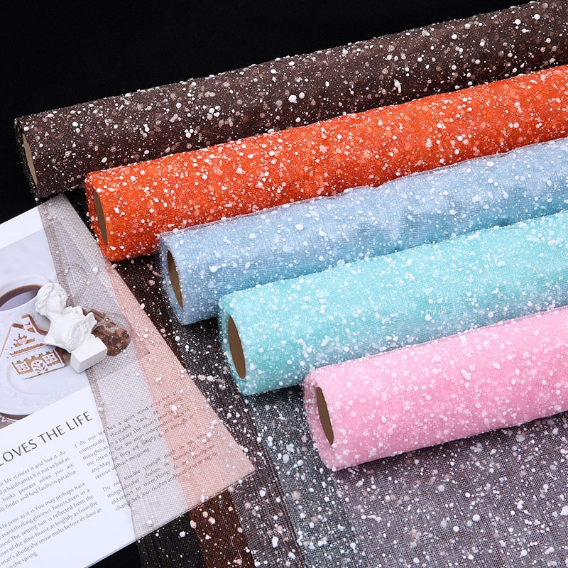 Elegante flor embalaje venta caliente Punto de pulverización de malla de alto grado fresco ramo haciendo materiales al por mayor punto de nieve gasa