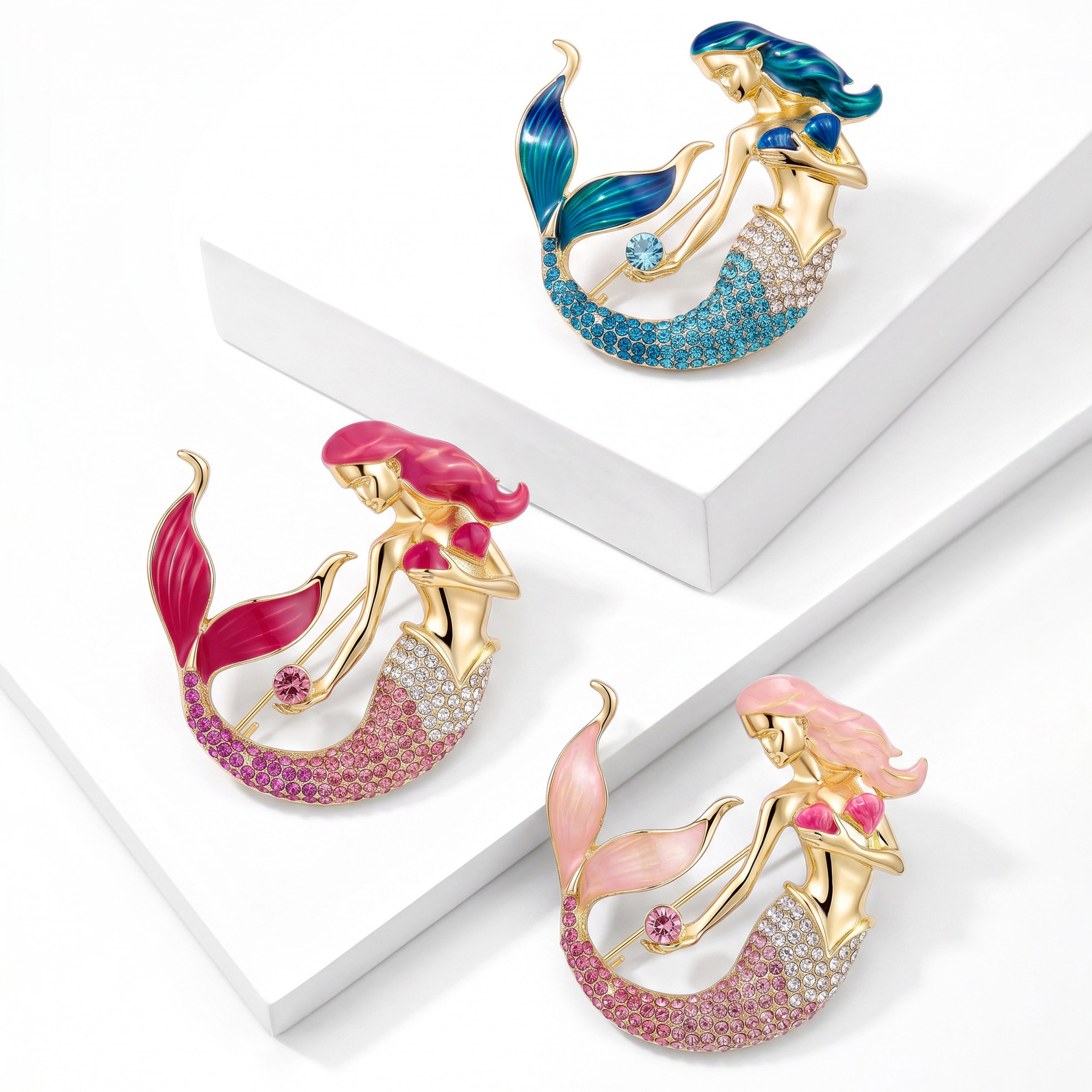 Cross-border best-selling alloy and enamel mermaid brooch with diamond embellishments, a new European and American ocean-themed pin: BR5968