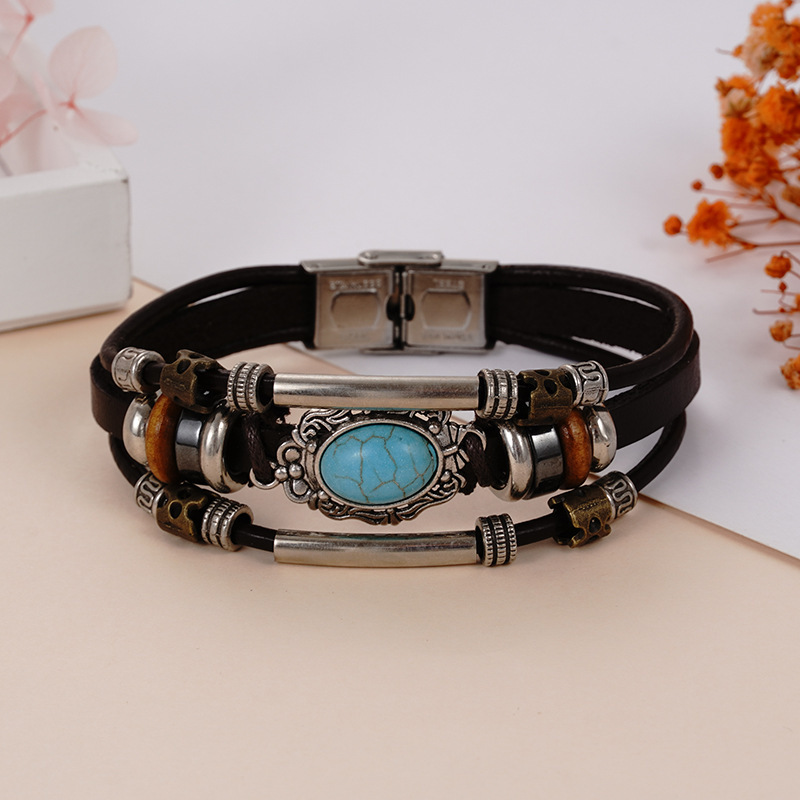 Universal turquoise woven bracelet stainless steel