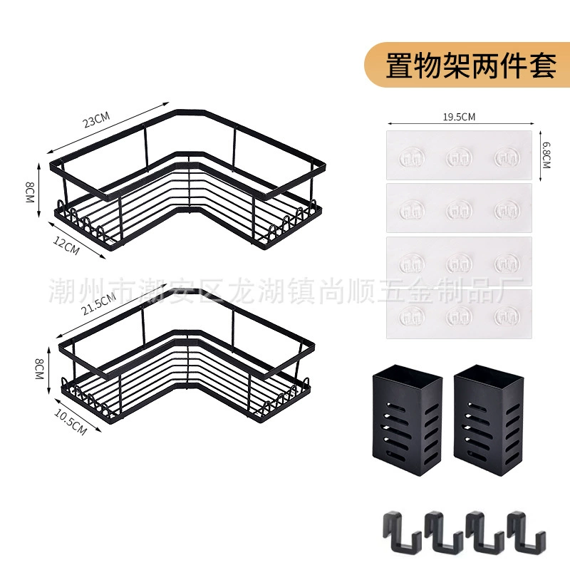Corner bathroom shelf rack, no‑drill adhesive wall mount, L‑shaped corner storage, assorted sets