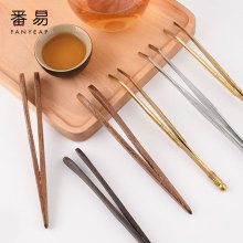 包邮/茶夹A1P60-不锈钢铜制泡茶叶镊子茶杯夹子竹制木