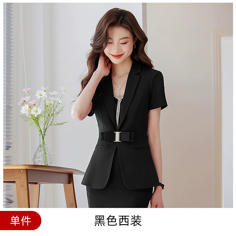 Women's Classic Suit Jacket, White, Short Sleeve, Lightweight Thin Work Blazer