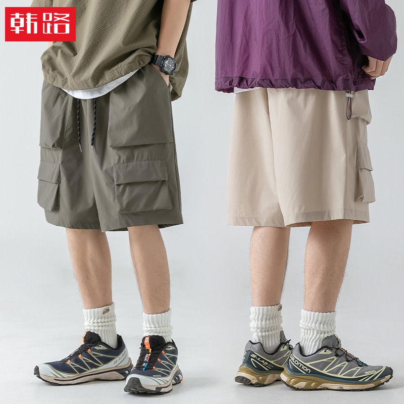 Multi-Flap Pocket Pants Design Cargo Shorts Men's Summer New Texture Japanese Style Outdoor Thin Trendy Brand Loose Five-Quarter Pants Q
