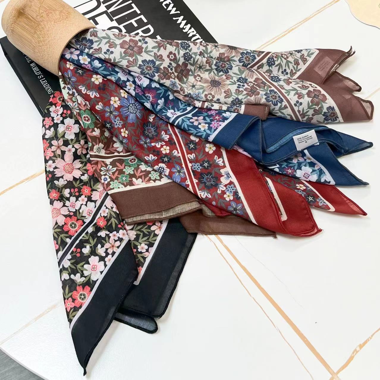60g Weight Kerchief Classification Daily Occasion cotton and linen Material Flower Pattern Summer Season Women's Gender IG Style Style Women's IG Style Flower Cotton And Linen Kerchief 164