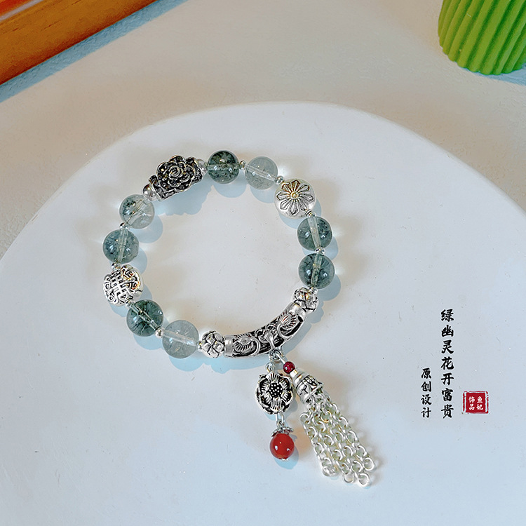 复古仿绿幽灵藏银手链招财纳福手串招桃花佛珠念珠景区批发手饰品