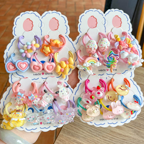Summer new children's hair rope girls cute cartoon animal cone hair band baby pair rubber band children's hair accessories