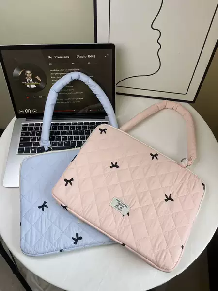 Embroidered bow quilted with cotton padding suitable for Apple, Huawei, Xiaomi protective 13inch computer bag space cotton 15inch