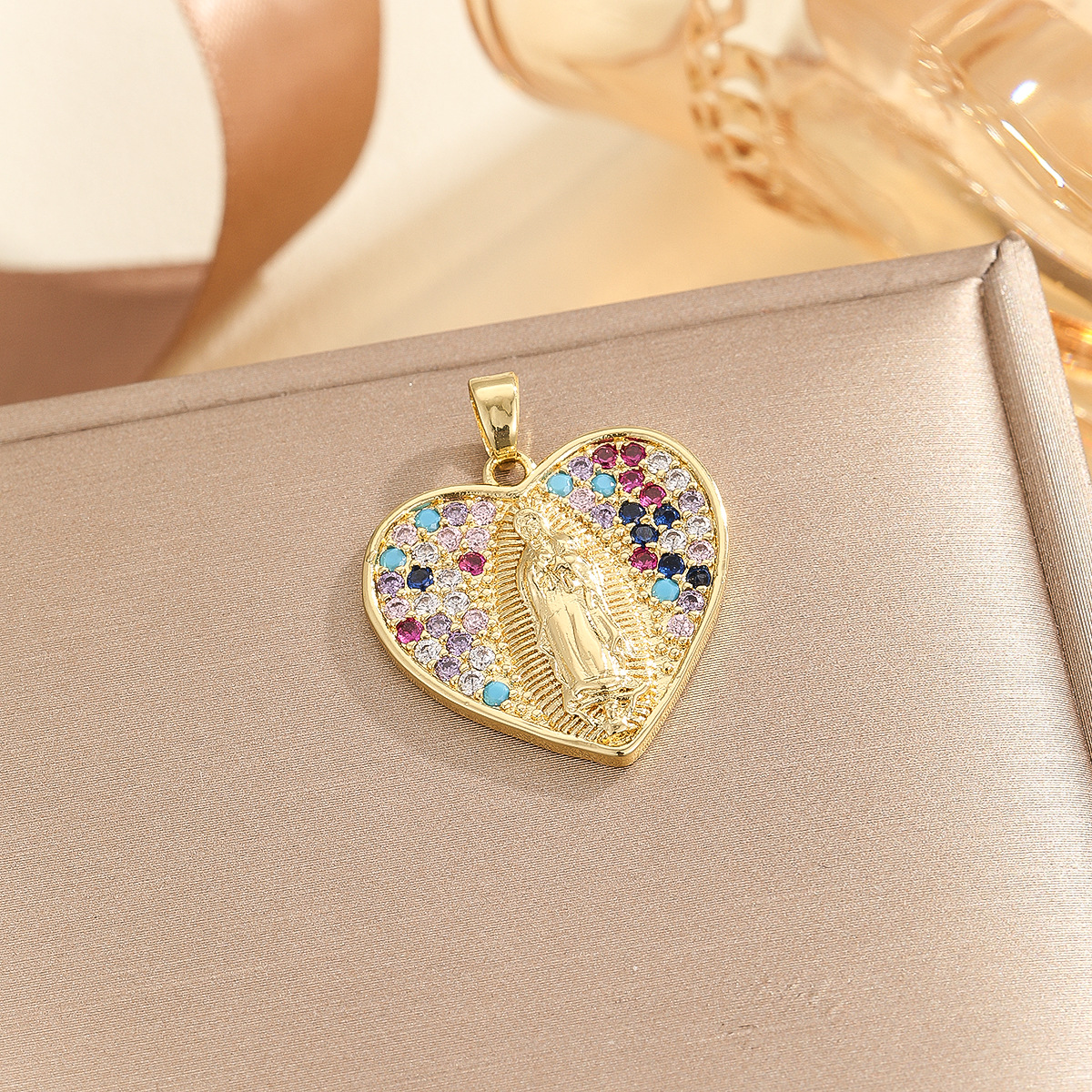Rhinestones Inlay Material 1 Piece Copper Rhinestones Virgin Mary Solid Color Pendant Chain