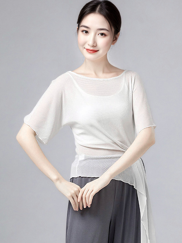 古典舞纱衣女短袖蝴蝶上衣现代舞中国舞蹈练功演出身韵训练服成人|undefined