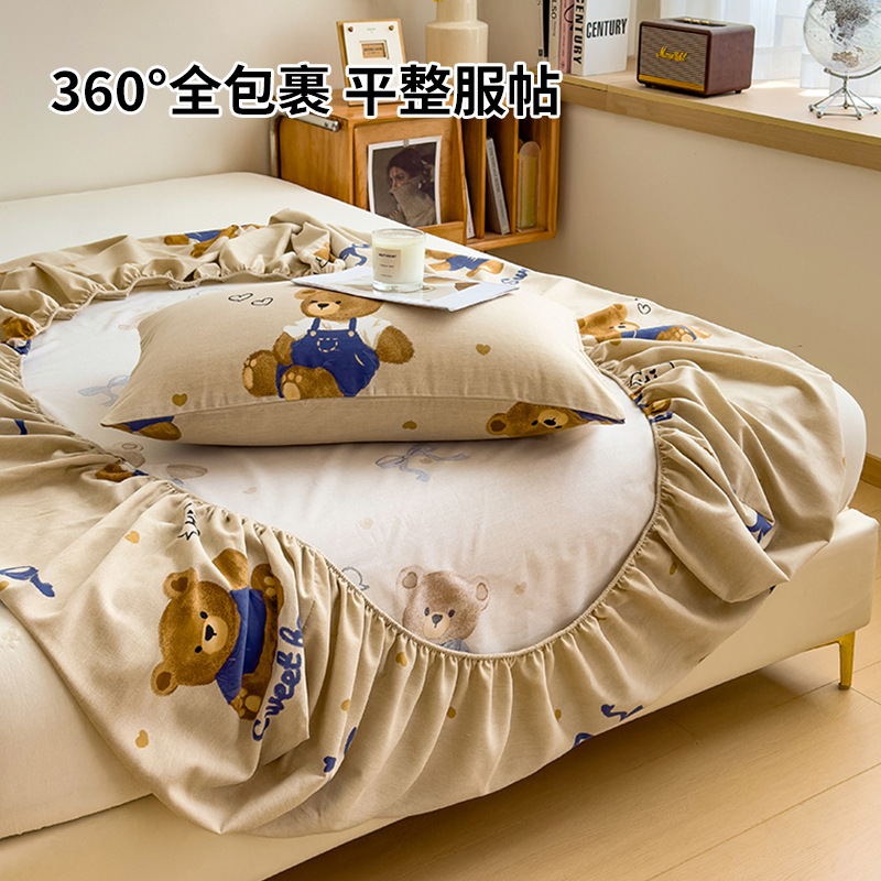 Funda de cama cepillada de algodón cubierta protectora de colchón de una sola pieza 2024 nueva funda de cama impresa para una sola persona para todas las estaciones