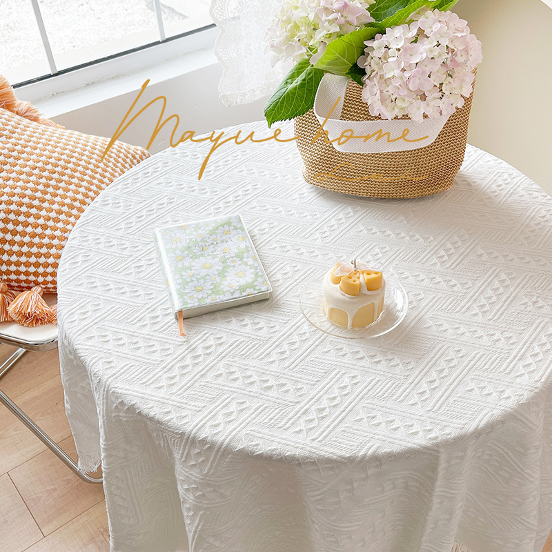 Nórdico inswind blanco francés manto de mesa redondo lujoso ligero de alto nivel sensación de red rojo sólido manto de mesa simple manto de mesa de té