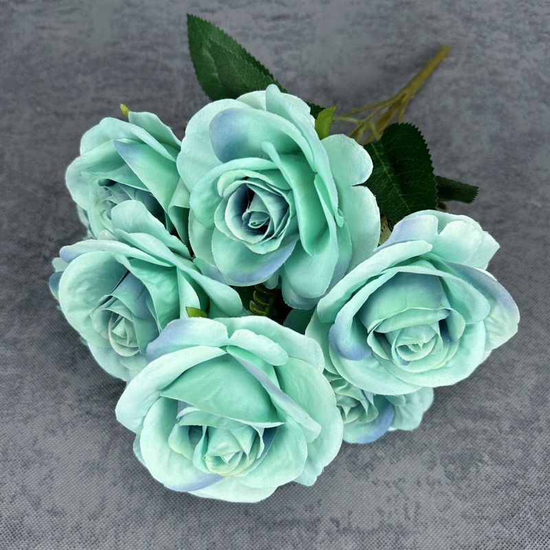 9 manojo de la cabeza, amante, rosa, flor artificial, boda, decoración del hogar, rosa, decoración de flores falsas hechas a mano al por mayor