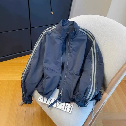 High-End Two-Stripe Sports Stand-Collar Jacket for Women, 2026 New Style, Loose Fit, Versatile Casual Short Jacket Top