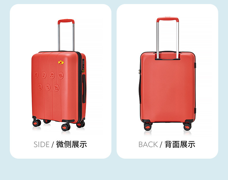 Vali kéo PP siêu nhẹ dung tích lớn, thiết kế họa tiết nốt nhạc thời trang, size cabin 20 inch — Hộp đựng xe đẩy Mango Bird Cherry Powder chi tiết 33