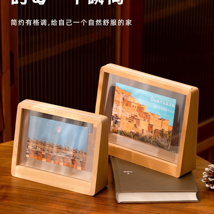 T-shaped solid wood double-sided transparent photo frame DIY creative support printing 6-inch advanced table display photo area frame T-shaped solid wood double-sided transparent photo frame DIY creative support printing 6-inch advanced table display photo area frame