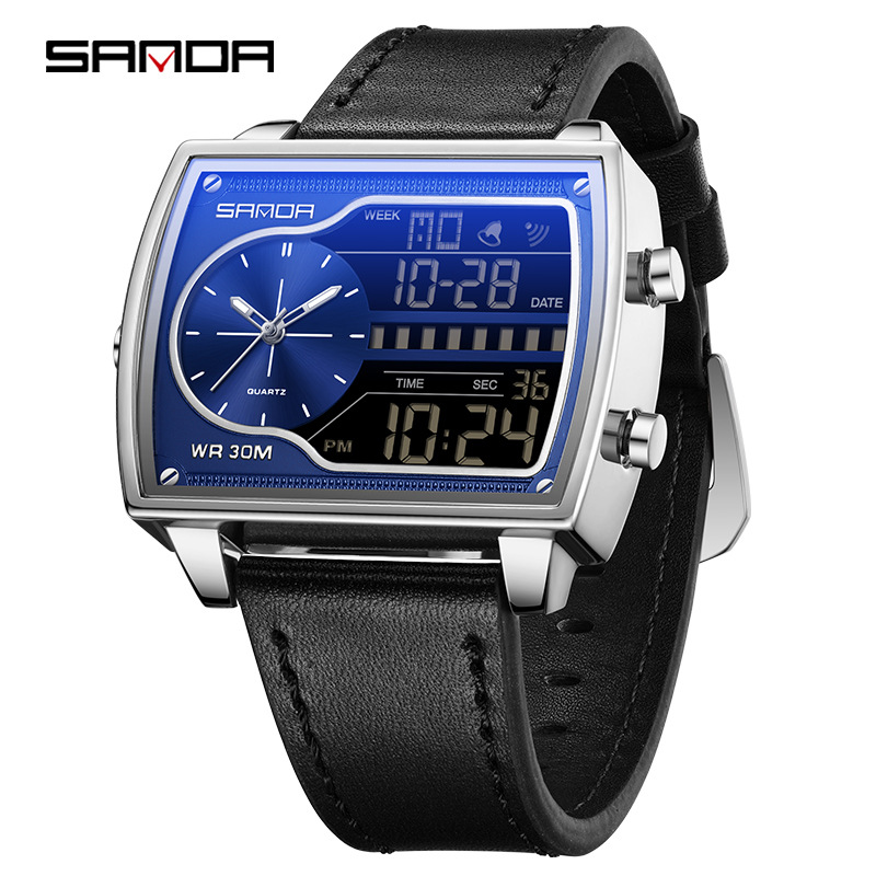 Sanda cuadrado reloj electrónico para hombres transmisión en vivo explosión multifuncional nocturna tendencia reloj electrónico un reloj de generación