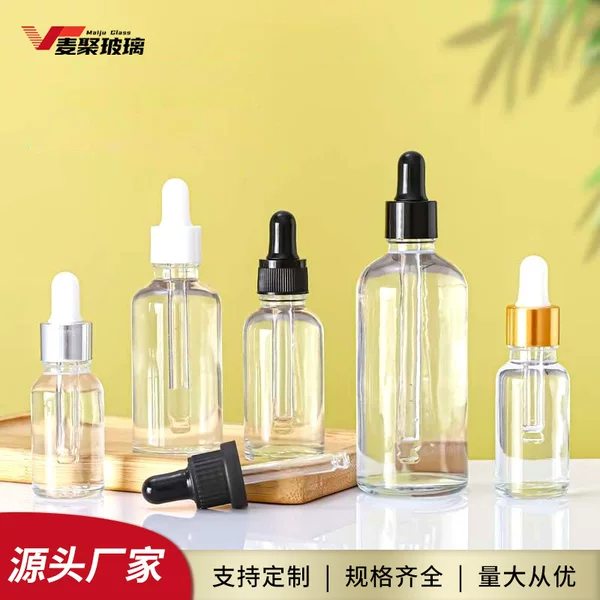 10ml/30ml transparent glass dropper bottle with rubber tip, essential oil bottle, serum, cosmetic sample, portable refillable bottle