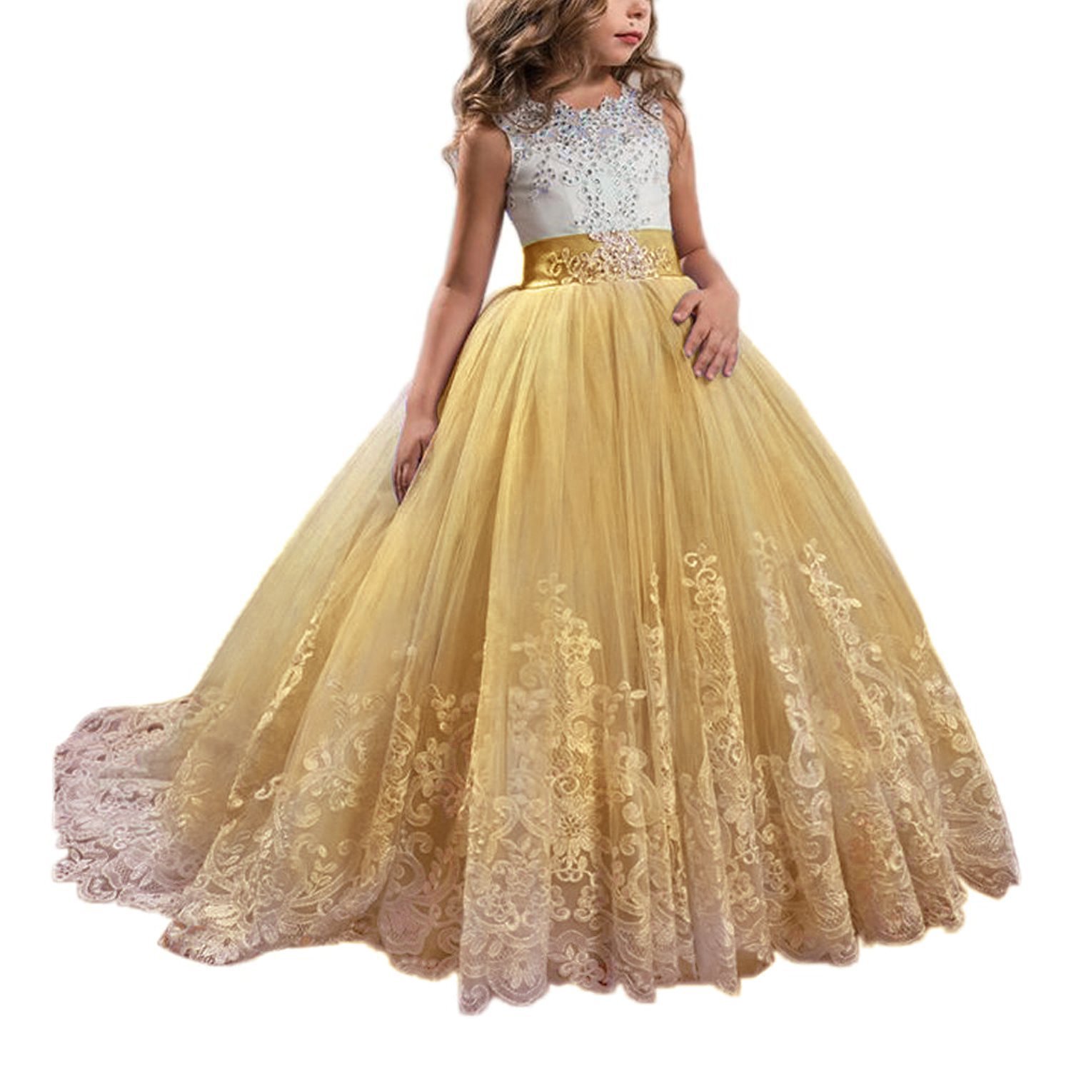 Vestidos de niña estilo princesa con encaje y malla, para fiestas de cumpleaños, damitas de honor y bodas, estilo europeo y americano.