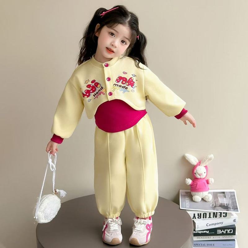 女童春秋假两件卫衣套装2025新款儿童字母印花卫裤女孩休闲两件套|undefined
