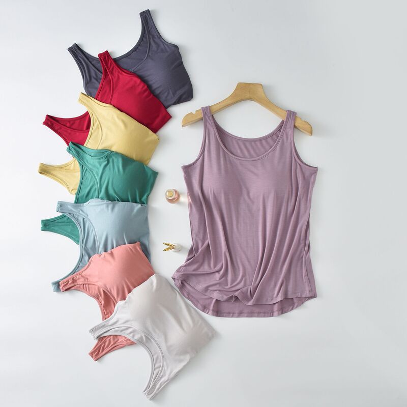 Modal with chest vest female summer thin loose bottom shirt solid color free bra sleeveless