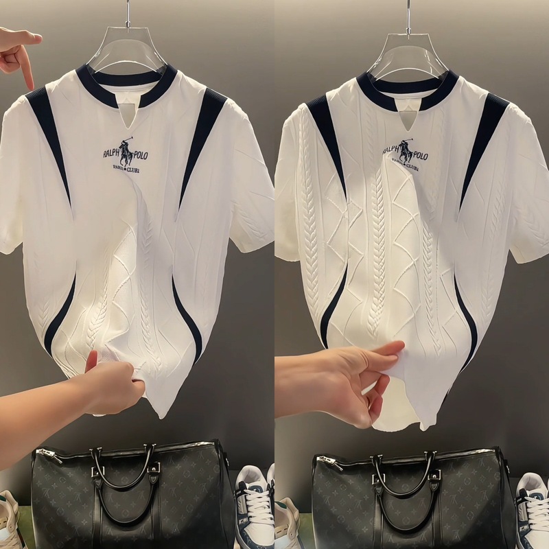 ヨーロッパの高級メンズ新作韓国風トレンド、高品質でシンプルなデザインのスプライシング半袖Tシャツ|undefined