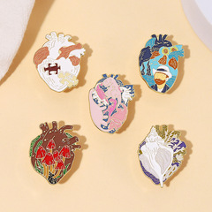 Cross-border foreign trade creative oil painting color heart shape alloy brooch clothing hat decorations pin badge