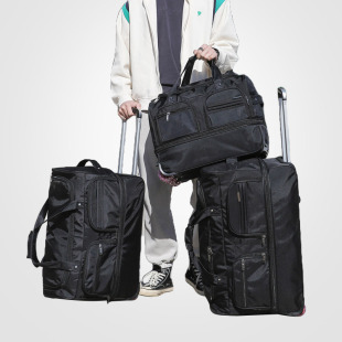 Student's Residential Luggage Bag Boys' Portable Foldable Soft Travel Bag with Tie Rod Women's Belt Wheel with Pulley