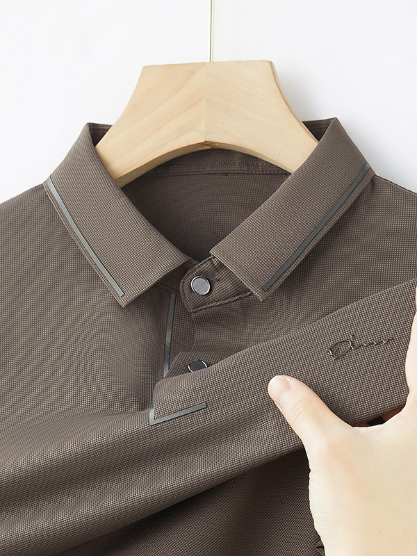 夏の新型男性半袖poloシャツ無痕無熱高級ファッション襟tシャツ中年抗シワ氷糸