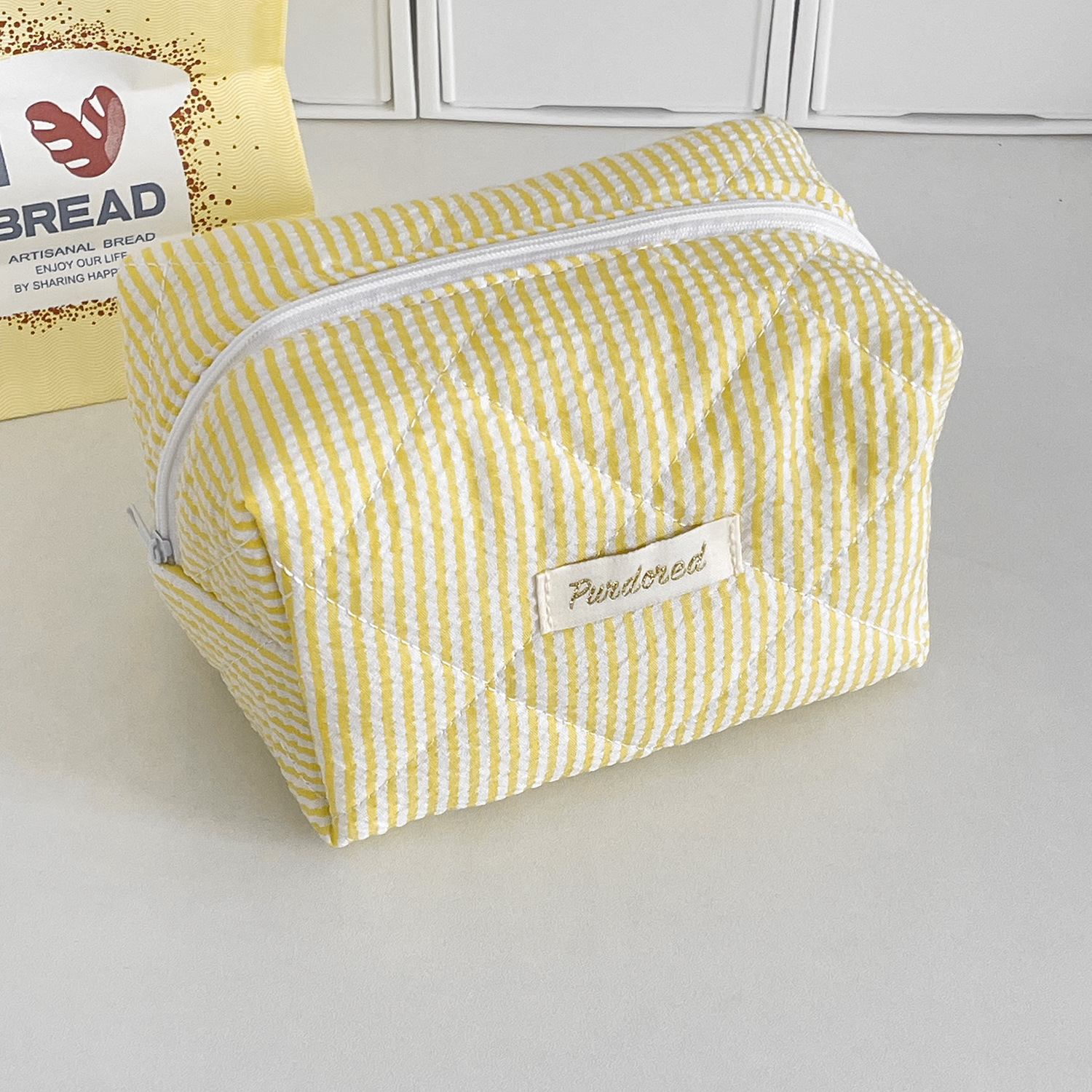 Candy Striped Tofu Bag Macaron Ins Style Sundries Storage Bag Large Capacity Cute Plaid Cosmetic Bag_voghion.com