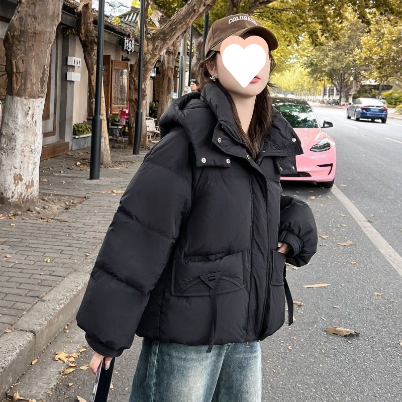 短款连帽羽绒服女甜美温柔感加厚外套卡其色米白色粉色有吊牌