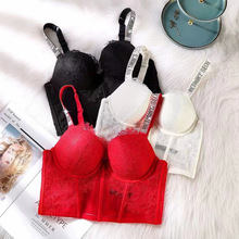 欧美外贸品牌蕾丝文胸女士束身衣烫钻性感肩带 一件代发法式