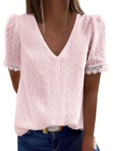 V 24452 Solid Color Bubble Sleeve Top ��ɫ�������������ŷ��