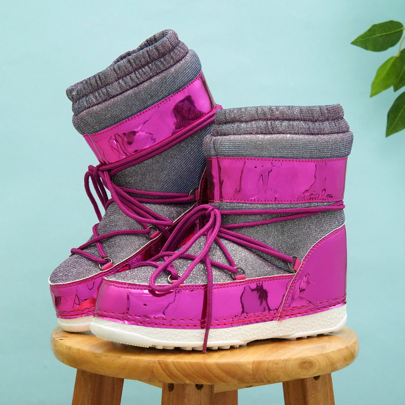 Botas lunares de comercio exterior de colores brillantes soportan muestras transfronterizas para recoger pequeñas botas lunares de pie izquierdo y derecho populares otoño y invierno