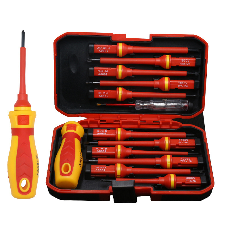 Juego de destornillador de aislamiento de mantenimiento de electricista 13 en uno destornillador multifunción de una palabra cruz inspección eléctrica del hogar