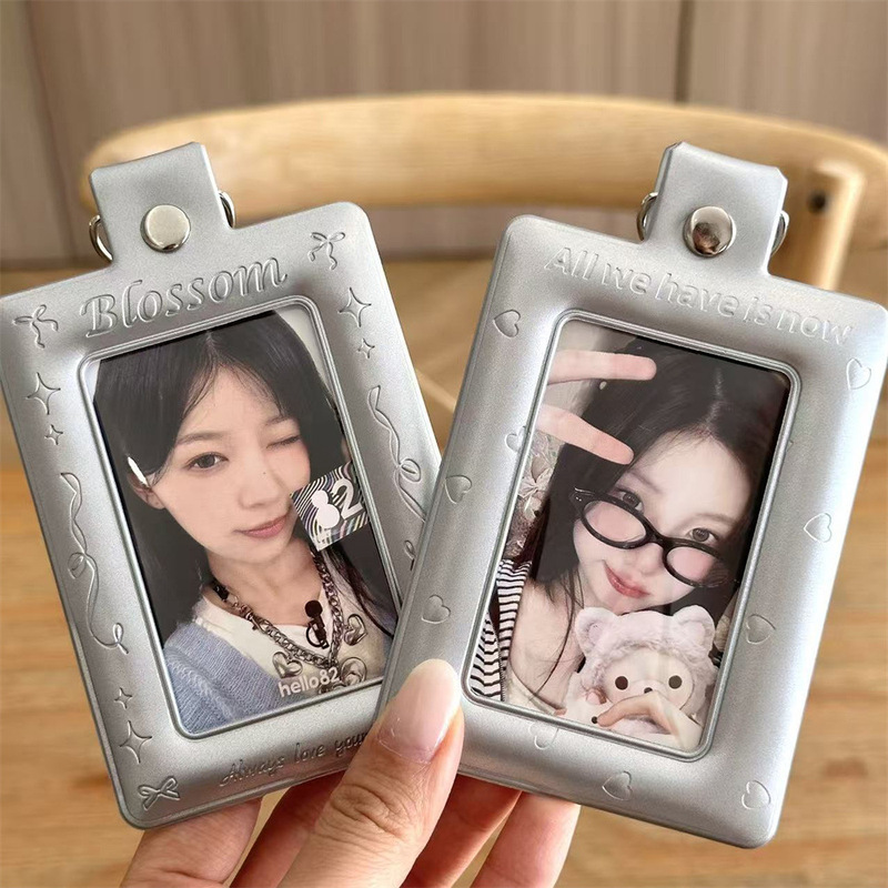 Ins Silver Star Lobster Clasp 3inch Card Holder Polaroid Idol Photo Card Campus Card Storage Display Pendant