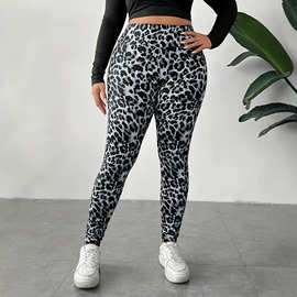 EZwear 大码女式豹纹打底裤