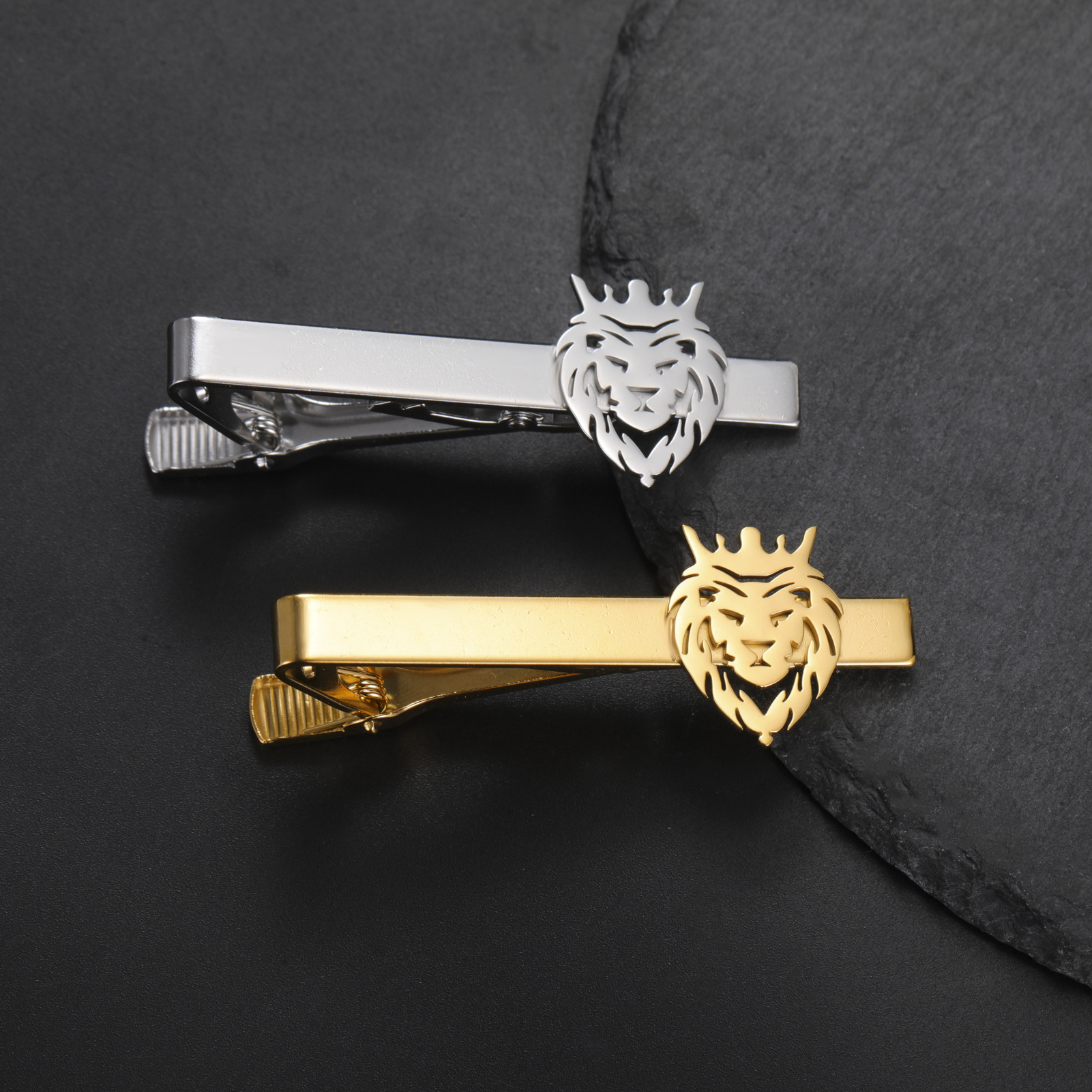 Broche tête de lion raffinée pour homme, idéale pour les mariages et les occasions formelles. Pince à cravate en acier inoxydable pour femme (vente en gros)._voghion.com