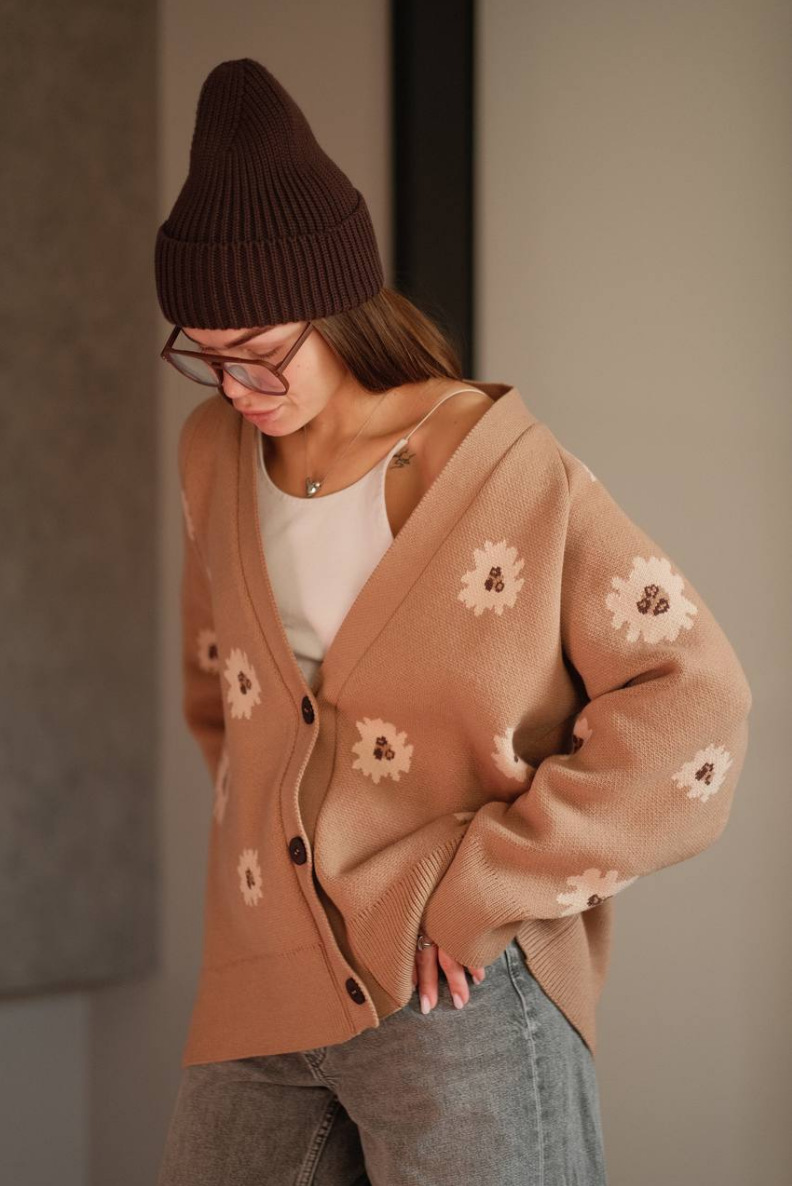 2025 otoño y invierno nuevo suelto fresco dulce margarita suéter jacquard mujer color contraste chaqueta de punto de cuello en V image 8