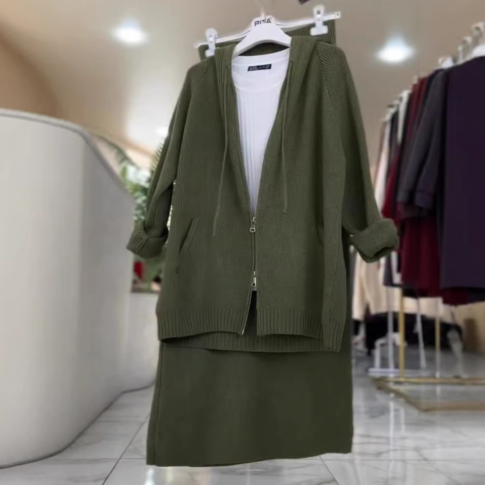 Robe en maille à capuche avec fermeture éclair pour femme confort_voghion.com